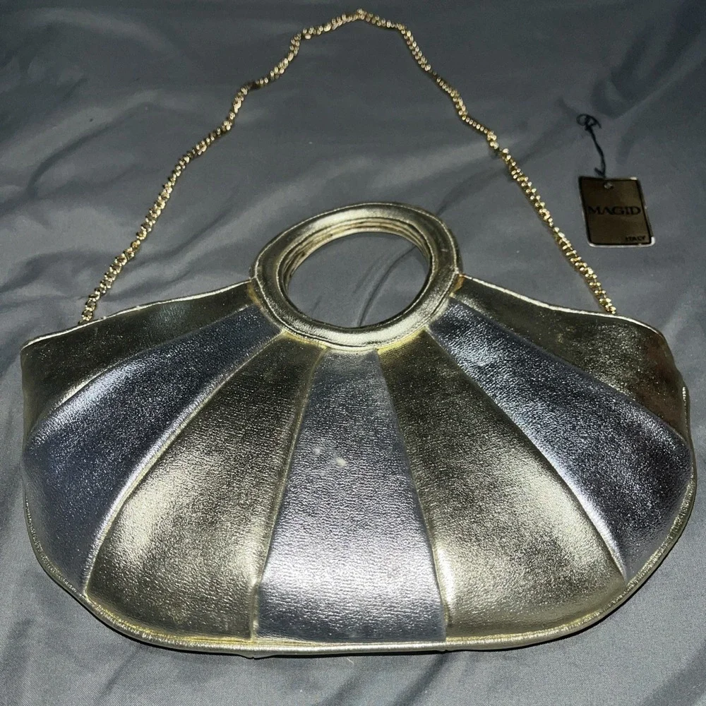Vintage Magid Itailian Hand Made Metallic Disco Gold Silver Handbag Chain Strap
